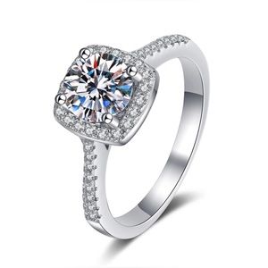 1 Carat Halo Moissanite Diamond Engagement Ring Size 6